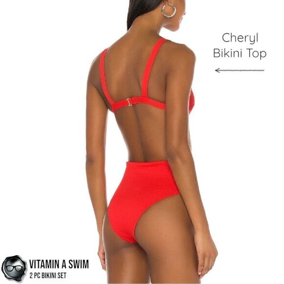 VITAMIN A SWIM BIKINI SET: CHERYL TOP + SIENNA HIGH WAIST BOTTOM IN MARISOL RED - Picture 6 of 15